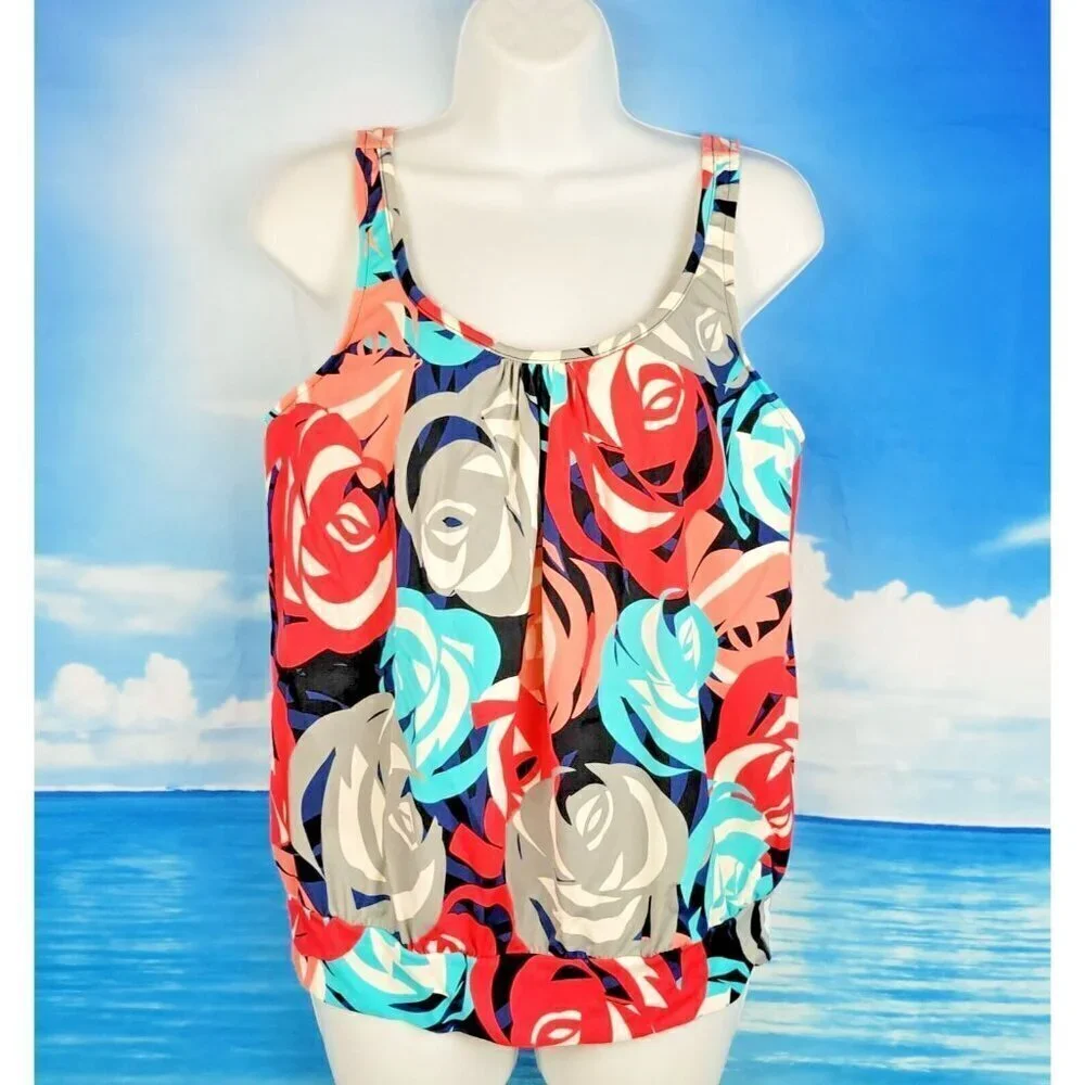 Multi-Color Floral TANKINI Top Swim Bathing Suit Underwire size 12